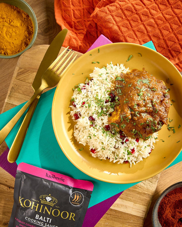 Balti Baked Cod With Pomegranate & Parsley Rice